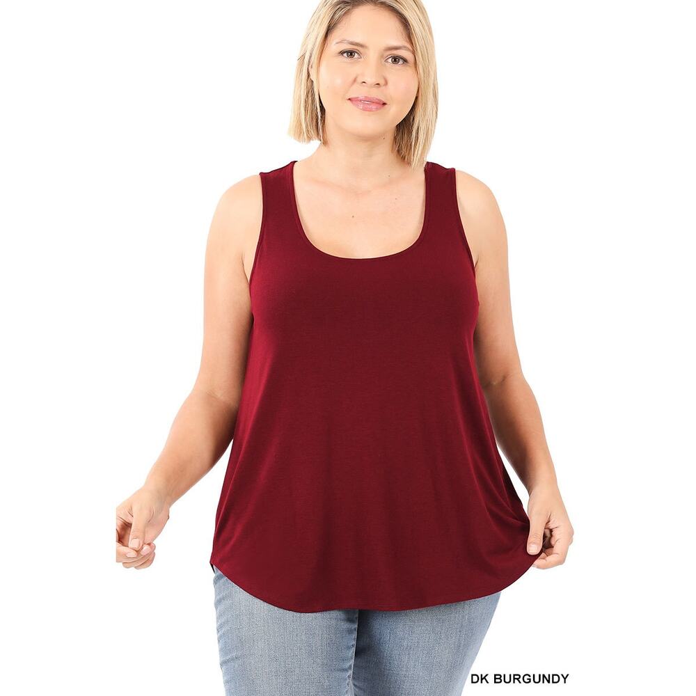 3X Dark Burgundy Scoop Neck Round Hem Tank Top Zenana Plus size comfy cool